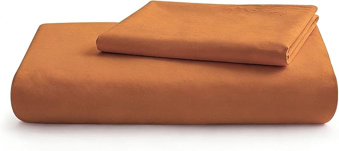 LOVQUE Burnt Orange Cotton Duvet Cover Twin Size, Linen Like Natural Bedding Set with Zipper Closure (No Comforter), 68x90 Inches