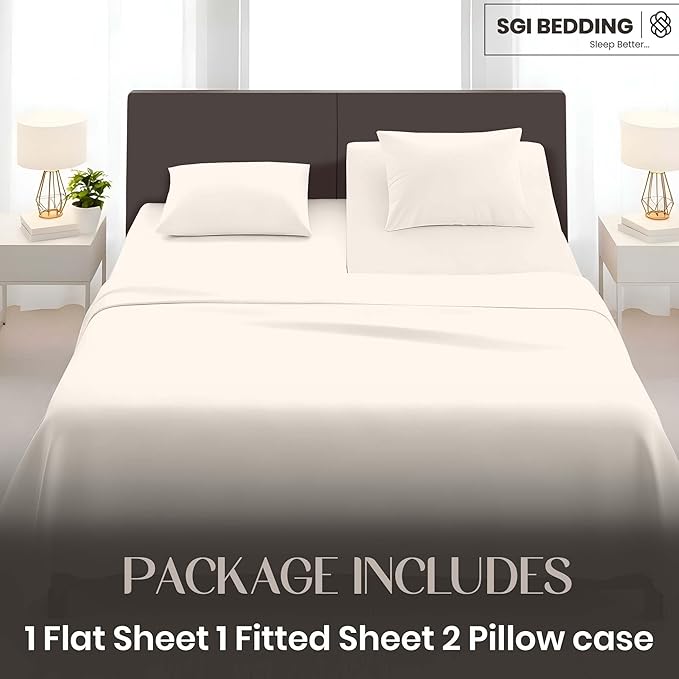 SGI bedding Adjustable Split Head Flex Top Queen 34" Microfiber Sheet Set Ultra Soft, Cooling & Deep Pocket 15 Fitted, 4-Piece Breathable & Durable Bedding Set for Split Queen Beds -Butter