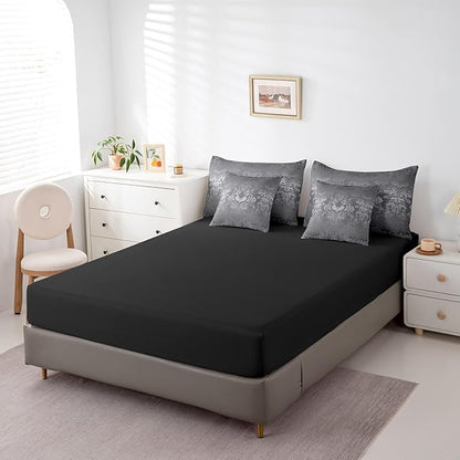 Erosebridal Gothic Damask Bed in a Bag King Size Comforter Set 7 Pieces,Halloween Bat Bedding Sets Silver Gray Victorian Floral Goth Sheet Set with Comforter