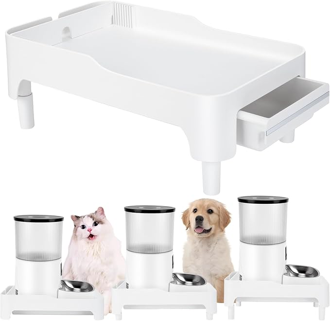 BEBOBLY Adjustable Cat Feeder Stand, Elevated Holder for Automatic Feeders, 3-5.1 in, Nonslip, Adjustable