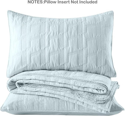HORIMOTE HOME 100% Cotton Quilt Set Twin Size, Baby Blue Pre-Washed 2-Piece Bedspread Coverlet Set, Cozy Lightweight Stitching Bedding Cover with 1 Shams in Geometric Pattern for All Season