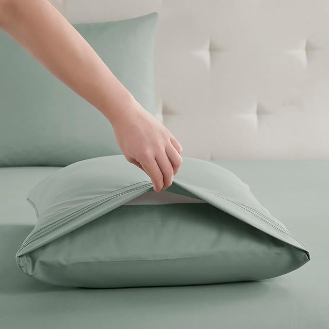 Clara Clark Bed Sheets, Premier 1800 Series Bed Sheet Set, Deep Pocket, Wrinkle, Fade, Stain Resistant, Luxury Soft Bedding Sheets & Pillowcases, King, Ice Green