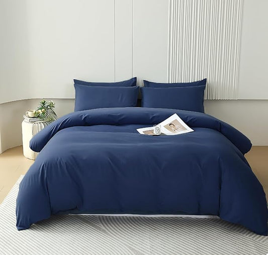 Houseri Navy Blue Comforter Set - Full Size - Ideal for Teen Boys & Girls - Classic Navy Blue Bed Bedding Set - Perfect for Dorm Comforters