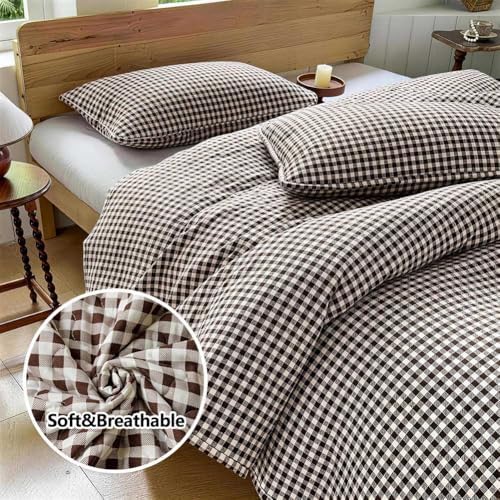 NSNLGSGC Mocha Gingham Queen Summer Bedspread Quilt Set