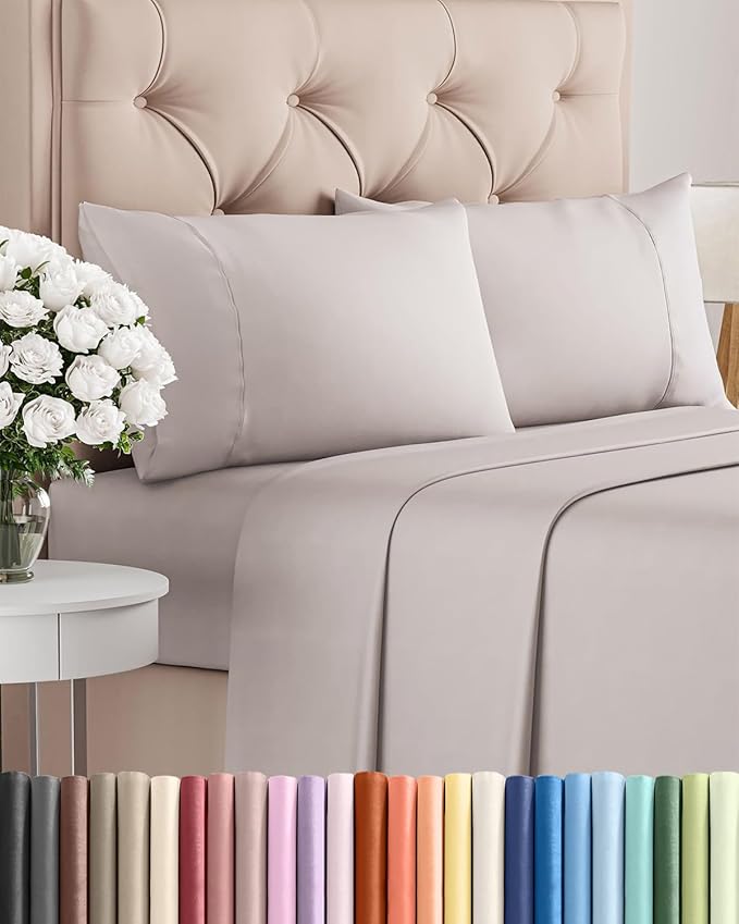 Twin 4 Piece Sheet Set - Comfy Breathable & Cooling - Ultra-Soft Hotel Luxury Bedding Set with 8-16 Inch Deep Pockets - 1 Flat & 1 Fitted Sheet & 2 Pillowcases - Wrinkle Free & Easy Care - Light Grey
