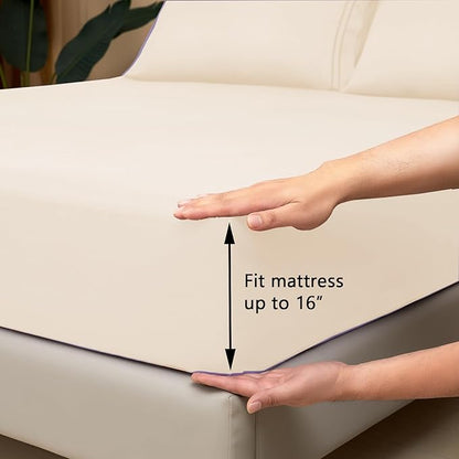 Mejoroom Full Size Sheet Set - Soft Microfiber Bed Sheets - Deep Pocket Fitted Sheet, Breathable, Wrinkle & Fade Resistant - 4 Piece (Full, Cream)