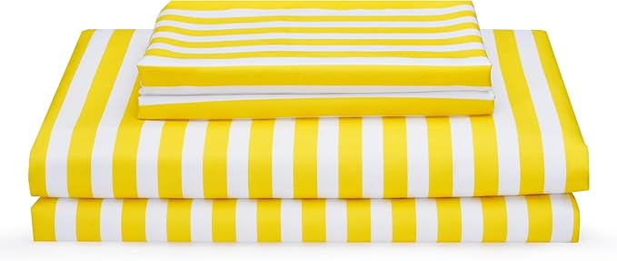 Yellow Striped Bed Sheet Set Twin Size 3 Piece with 16-Inch Deep Pockets- Super Soft & Wrinkle Free Stripe Bed Sheets - Luxury Yellow & White Striped Pinstripe Bedding for All Season