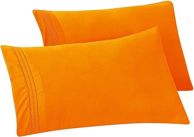 Elegant Comfort Solid Pillowcases 1500 Premium Hotel Quality Microfiber - Smooth Weave, Wrinkle and Stain Resistant, Easy Slip-On, 2-Piece Set, Standard/Queen Pillowcase, Orange