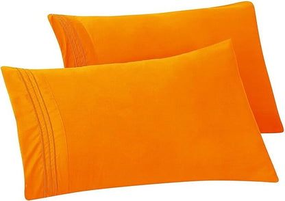 Elegant Comfort Solid Pillowcases 1500 Premium Hotel Quality Microfiber - Smooth Weave, Wrinkle and Stain Resistant, Easy Slip-On, 2-Piece Set, Standard/Queen Pillowcase, Orange