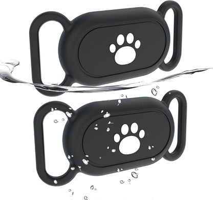 2 Pack Waterproof Dog Collar Holder Compatible with Samsung Galaxy SmartTag2, Silicone GPS Tracker Hidden Loop Holder for Smart Tag2, Anti-Lost Collar Tag2 Paw Case (Black Black)