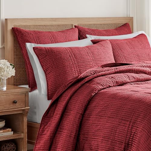 Levtex Home - Cloud Waffle - Quilted Euro Sham Set of 2 - Waffle Weave - Red - (26x26in.), No Insert - Cotton