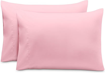 Bare Home Microfiber Pillow Cases - Toddler Size Set of 2 Cooling Pillowcases Double Brushed Light Pink Pack Easy Care (Toddler Pillowcase 2, Light Pink)
