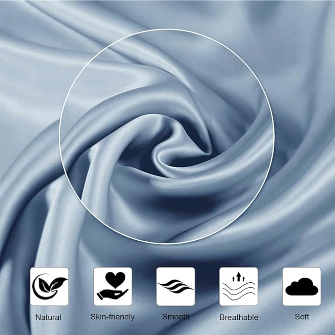 Ravmix Silk Pillow Cases with Zipper, 21momme Mulberry Silk Pillowcase for Hair Skin Health, Soft Smooth Breathable Cool Pillow Cover for Beauty Sleep with Gift Box 1PC(King 20"x36", Flint Blue)