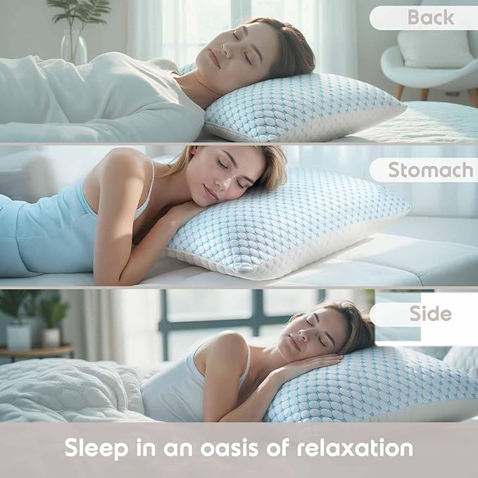 Nestl Cooling Pillow for Sleeping 2 Pack, Luxury Shredded Memory Foam Pillows Queen Size Set of 2, Adjustable Cold Gel Pillows for Hot Sleepers Supportive Cool Pillow for Side Back Stomach Sleepers