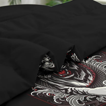 Comforter Set Twin Size, Tiger Dragon 5 Pcs Bedding for Kids and Adults, Black and Red Bed Sheet Sets with Fitted Sheet Pillowcase & Sham for Bedroom Bed Decor