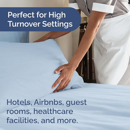 Bulk Case Pack of 16 Sheet Sets - (16) Complete Twin XL Size Sheet Sets w/ Deep Pockets - Wholesale Bulk Bedding for Hotels, Spas & Airbnbs - Breathable, Cooling & Wrinkle Free - (Twin XL, Sky Blue)