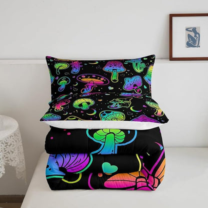 Erosebridal Mushroom Comforter Set Twin Kawaii Trippy Bedding Psychedelic Botanical Plants Down for Kids Girls Boys Teens Rainbow Fungus Duvet Cute Quilt (CMHS3028XXY-BZ_USt)
