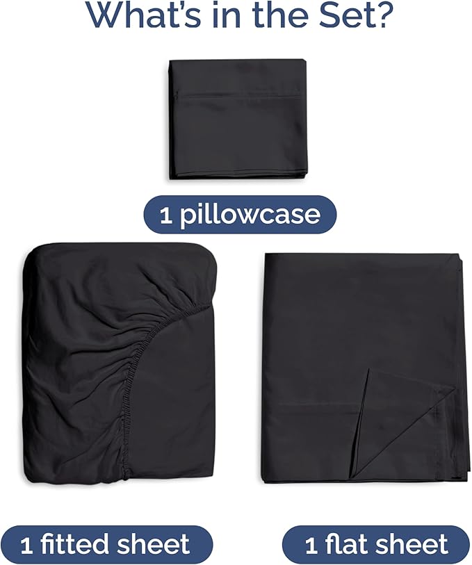 100% Rayon Derived From Bamboo - Sheets Twin Size - Cooling Sheets for Twin - Ultra Soft, Breathable & Hotel Luxury Bedding - 1 Flat & 1 Fitted & 1 Pillowcase w/ 16 Inch Deep Pockets - Black