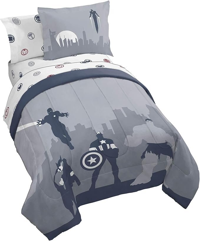 Jay Franco Marvel Avengers Full Size Comforter Set - 7 Piece Bedding Includes Sheet Set & Pillow Covers - Super Soft Cozy Bedding with Captain America, Hulk, Iron Man and Thor