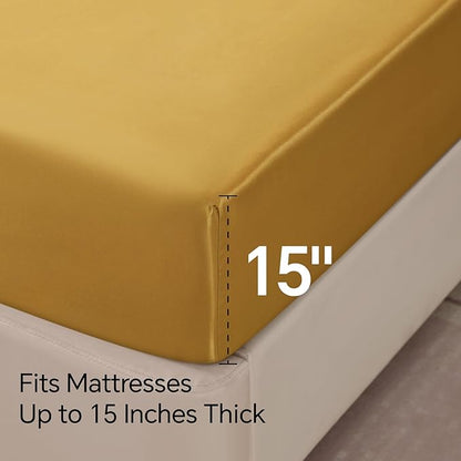 BEDELITE Satin Sheets Twin XL Size Bed Set, Luxury Soft Gold Silky Sheets for Hair and Skin, Similar to Silk Bed Sheets Set 3 Pieces with 1 Deep Pocket Fitted Sheet, 1 Flat Sheet, and 1 Pillowcase