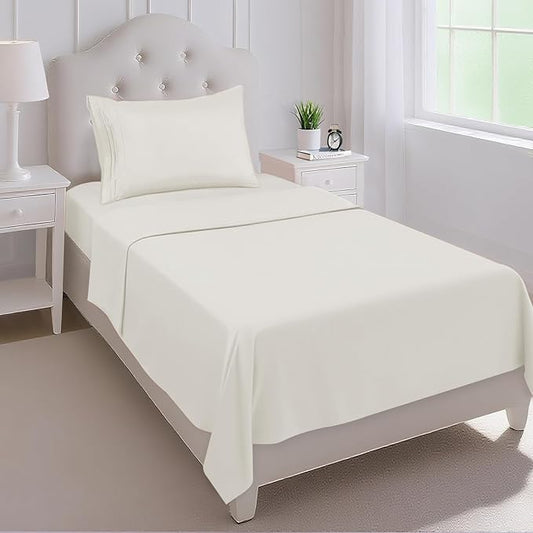 Mejoroom Twin Sheet Set - Hotel Collection Twin Sheets - Bedding Sheets & Pillowcases with Deep Pocket Fitted Sheet, Breathable, Wrinkle & Fade Resistant - 3 Piece(Ivory)