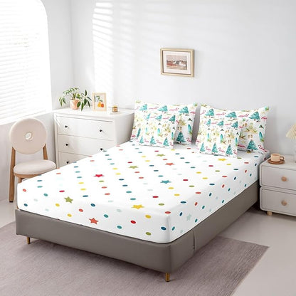 Christmas Tree 7 Pieces Comforter Sets Queen,Xmas Theme Flamingo Surfboard Bedding Set for Kids Girls Bedroom Decor,Sea Beach Slippers Bed in a Bag with Comforter,Sheets and Pillow Cases