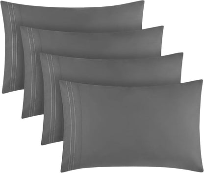 Mellanni Pillow Cases Set - 4 PC Iconic Collection Pillowcases - Hotel Luxury, Extra Soft, Cooling Pillow Covers - Wrinkle, Fade, Stain Resistant (Standard/Queen 20" x 30", Gray)