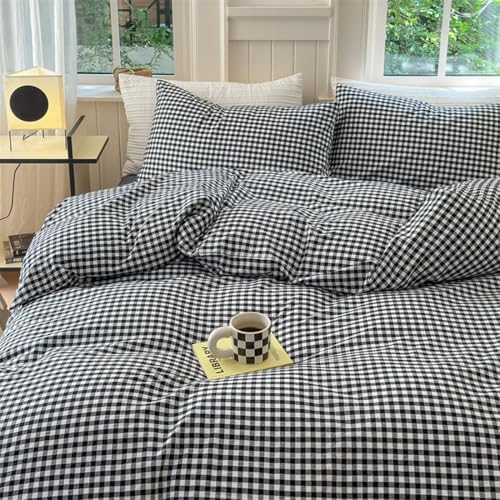 Mucalis Black White Gingham Duvet Cover King 100% Washed Cotton Plaid Checkered Duvet Cover Set Vintage 3 Piece Grid Bedding Set with Zipper Closure 4 Corner Ties,Durable,Easy Care