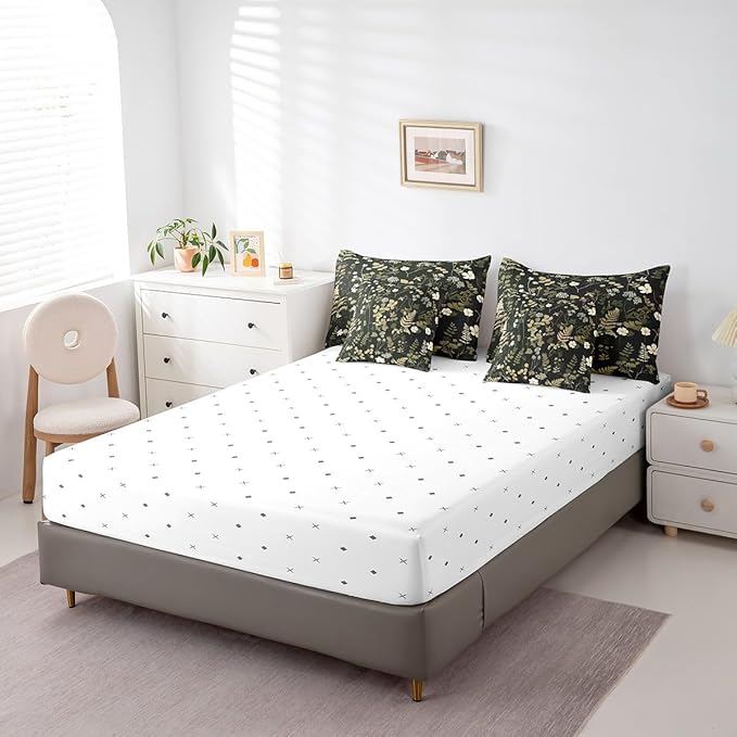 Castle Fairy Botanica Leaves 7 Pieces Bedding Set Twin Bed in a Bag,Wild Plants Retro Jungle Flowers Comforter Set for Be3droom Decor,Retro Farmhouse Style Soft Warm Microfiber Bedding