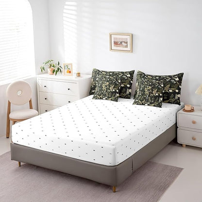 Castle Fairy Botanica Leaves 7 Pieces Bedding Set Twin Bed in a Bag,Wild Plants Retro Jungle Flowers Comforter Set for Be3droom Decor,Retro Farmhouse Style Soft Warm Microfiber Bedding