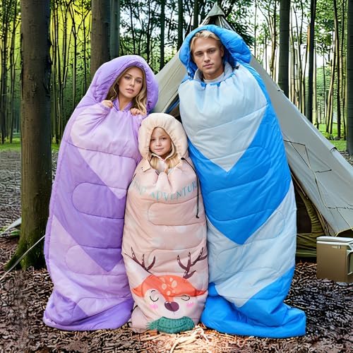 Sleeping Bag for Kids,Portable Camping Sleeping Bags for Boys&Girls with Cute Cartoon Print,Lightweight Waterproof Compact Sleeping Bag for Indoor Outdoor Hiking Travel