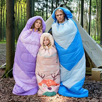 Sleeping Bag for Kids,Portable Camping Sleeping Bags for Boys&Girls with Cute Cartoon Print,Lightweight Waterproof Compact Sleeping Bag for Indoor Outdoor Hiking Travel