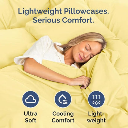 Standard Pillow Cases Set of 4 - Ultra Soft Hotel Quality Pillowcase Covers - Comfy Cozy Bedding for Women, Men, Kids & Teens - Machine Washable Pillow Protectors - 4 Piece Set - Standard Size Yellow