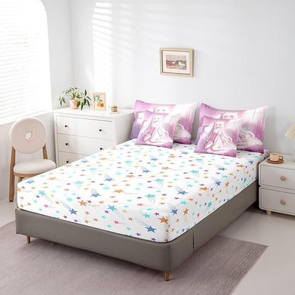 Erosebridal Full Size Japanese Anime 7 Piece Comforter Set, Anime Girl Bedding Set Kawaii Japanese Style Bed in A Bag Cartoon Japan Animation Sheet Set for Boys Teen Adult Women Bedroom,Pink
