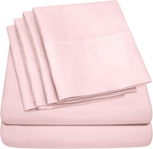 Sweet Home Collection 6 Piece 1500 Supreme Collection Brushed Microfiber Deep Pocket Sheet Set-2 Extra Pillow Cases, Great Value, Rv Short Queen, Pale Pink