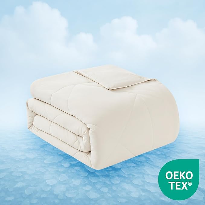 Oversized Cooling Comforter Twin/Twin XL – Reversible Diamond-Quilted Comforter for College Dorms – Lightweight Breathable Bed Blanket for Hot Sleepers, Night Sweats & College Students, Beige