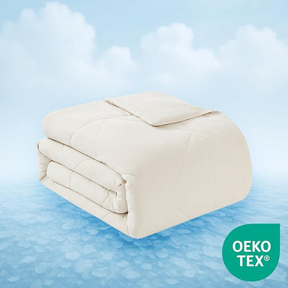 Oversized Cooling Comforter Twin/Twin XL – Reversible Diamond-Quilted Comforter for College Dorms – Lightweight Breathable Bed Blanket for Hot Sleepers, Night Sweats & College Students, Beige