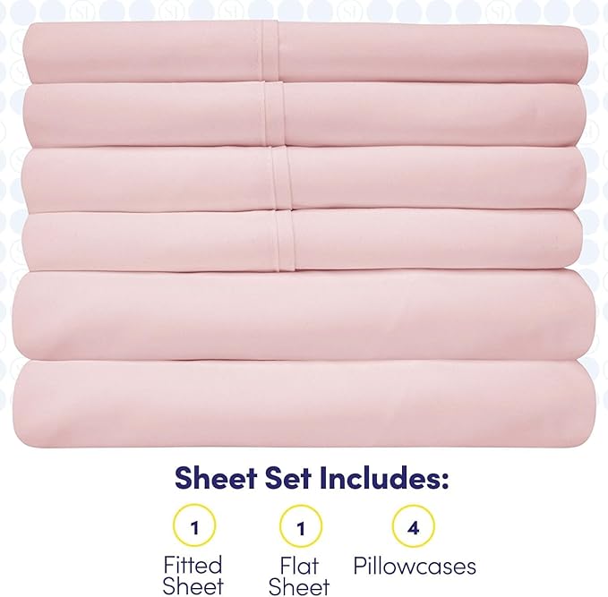 Sweet Home Collection 6 Piece 1500 Supreme Collection Brushed Microfiber Deep Pocket Sheet Set-2 Extra Pillow Cases, Great Value, Rv Short Queen, Pale Pink