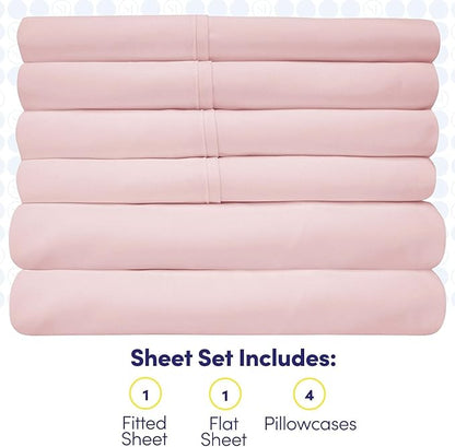 King Size Bed Sheets - 6 Piece 1500 Supreme Collection Fine Brushed Microfiber Deep Pocket King Sheet Set Bedding - 2 Extra Pillow Cases, Great Value, King, Pale Pink