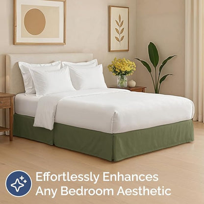 Pleated Bed Skirt Queen Size - 3 Sided Pleated Bed Skirt Queen - Ultra-Soft, Easy Fit with 18 Inch Tailored Drop - Hotel Quality, Wrinkle & Fade Resistant - For Women, Men, Kids and Teens - Sage Green