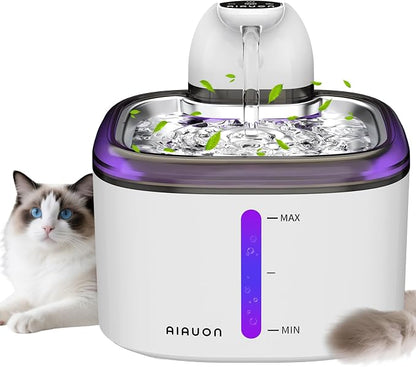 Cat Water Fountain Cordless 118oz/3.5L Wireless & Battery Operated Pet Water Fountain for Indoor Cats, Stainless Steel Tray with Sensor & Timer Modes, Ultra-Quiet, BPA-Free (Cat Fountain+2Filters)