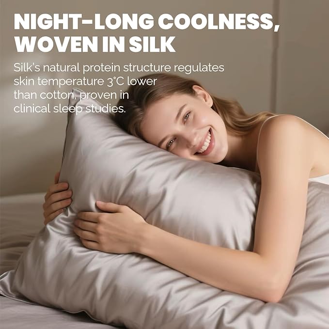 Ravmix Silk Pillow Cases with Zipper, 21momme Mulberry Silk Pillowcase for Hair Skin Health, Soft Smooth Breathable Cool Pillow Cover for Beauty Sleep with Gift Box(Standard 20"x26", Apricot Gray) 1PC