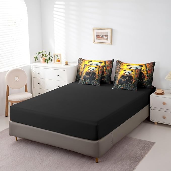 Feelyou Cute Panda Comforter Set 7 Pieces Twin Size Kawaii Bear Bedding Set for Boys Girls Nature Yellow Bed in a Bag with Comforter, Sheets, Pillowcases & Cushion Covers