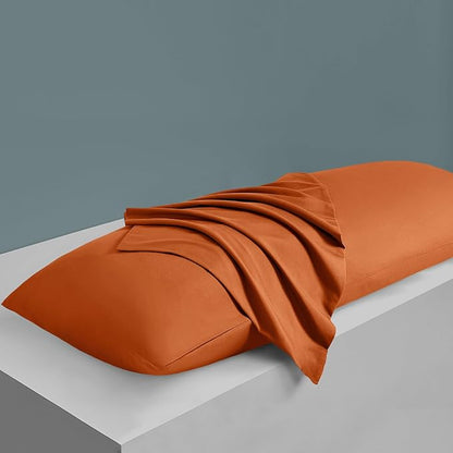 MILVOWOC 2Pcs Brushed Microfiber Body Pillowcases - 20 x 55 Inch, Burnt Orange Pillow Case Set Non Slip Envelope Pillow Cover with Moisture Absorption and Anti-Wrinkle