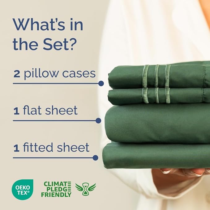 Full XL Bed Sheet - 4 Piece Full XL Bed Sheets Set - Soft, Breathable & Cooling - Hotel Luxury Bedding for Women, Men, Kids, Teens, Boys & Girls - Deep Pockets, Fade and Wrinkle Free - Emerald Green