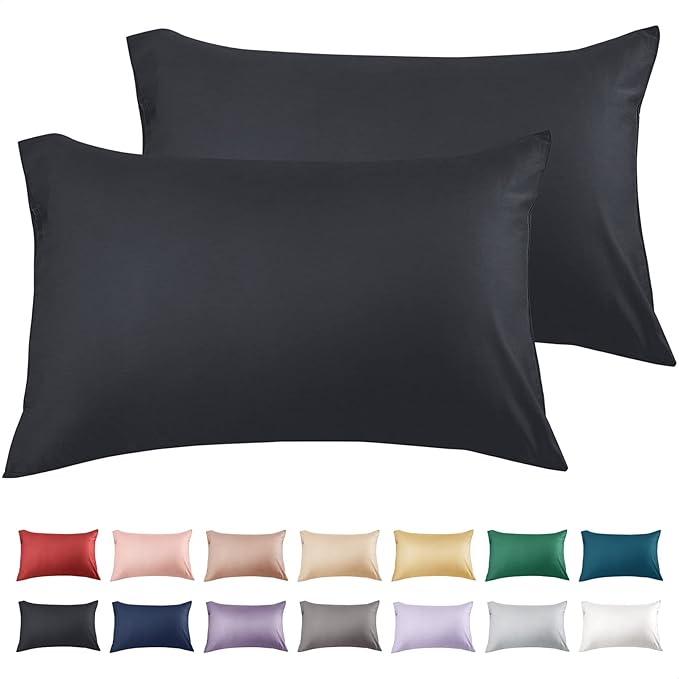 Warmstar Cotton Pillow Cases Queen Size Set of 2, 600 Thread Count Pillowcases 20x30 Inches, Soft Long Staple Cotton Pillowcases Breathable with Envelope Closure,Black