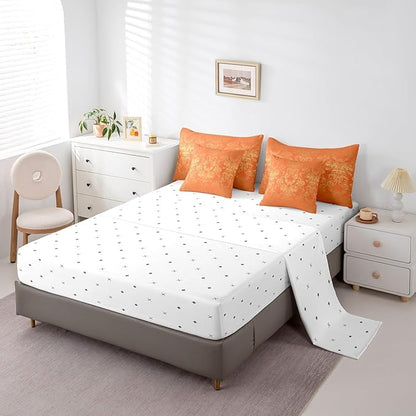 Erosebridal Gothic Damask 7 Piece Comforter Set Full Bed in a Bag,Butterfly Skull Bedding Sets Orange and Yellow Victorian Floral Goth Sheet Set with Comforter
