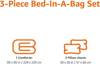 Amazon Basics 3-Piece Soft Microfiber Kid's Comforter and Pillow Sham Set, Full/Queen, Navy, Solid