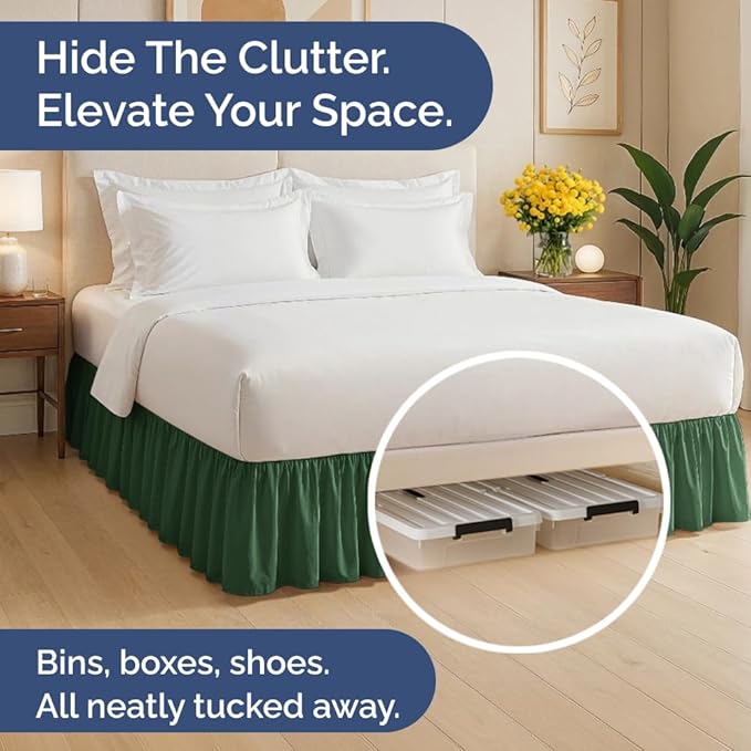 Bedskirt Twin Size Ruffle - 12 inch Drop Dust Ruffle Bed Skirt with Platform - Soft, Easy Fit, Premium Hotel Quality - Wrinkle, Fade & Shrink Resistant - For Women, Men, Kids and Teens - Emerald Green