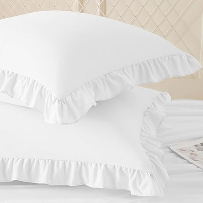 KKJIAF Ruffle Pillow Cases 24x24 Inches, White Square Ruffled Pillow Covers Set of 2, Microfiber Wrinkle Resistant Pillow Shams with Envelope Closure for Sofa Bed Living Room